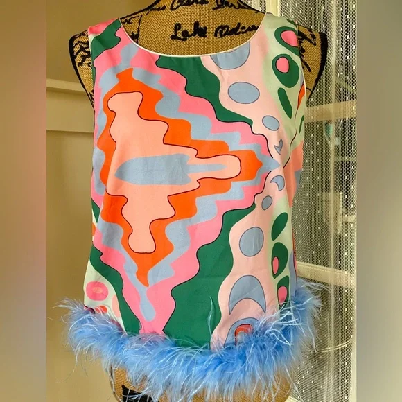 Anthropology, English Factory Sleeveless Faux Feather Top. Price firm. - Picture 2 of 11